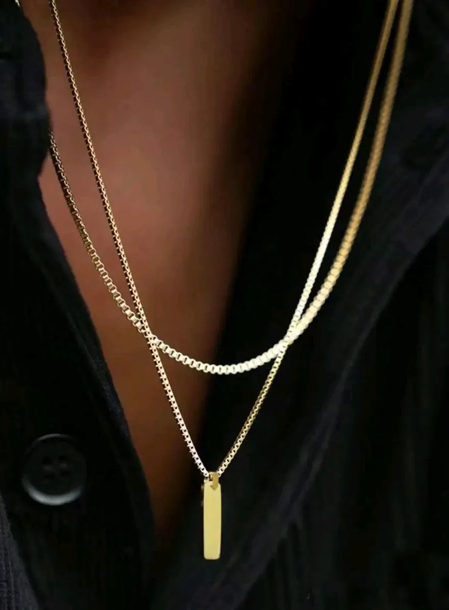 Collier double chaîne pendentif doré
