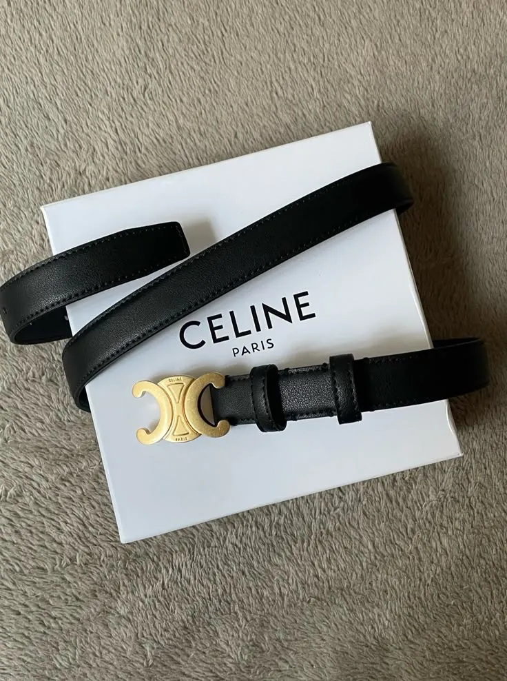 Ceinture Celine noire boucle dorée 3