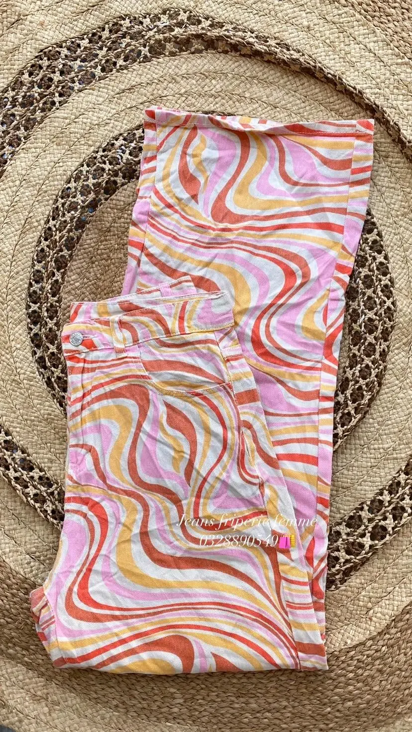 Leggings motif ondulé rose et orange 3