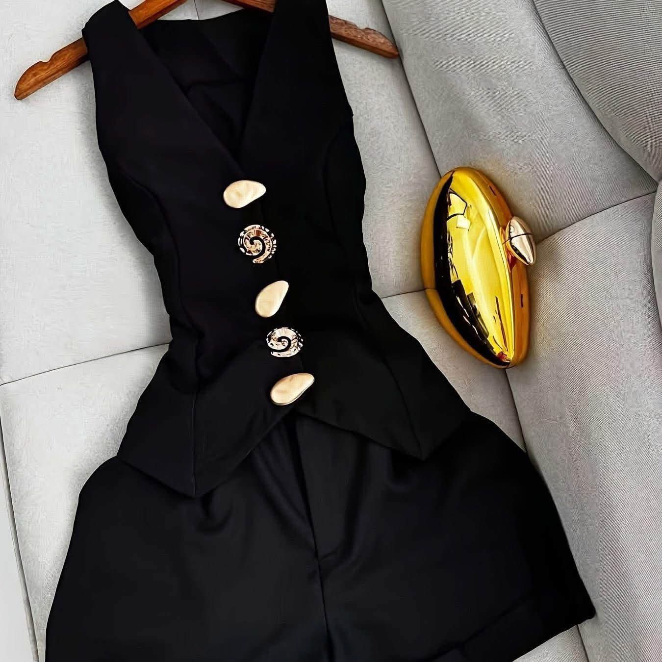 Blazer noir femme boutons dorés 2