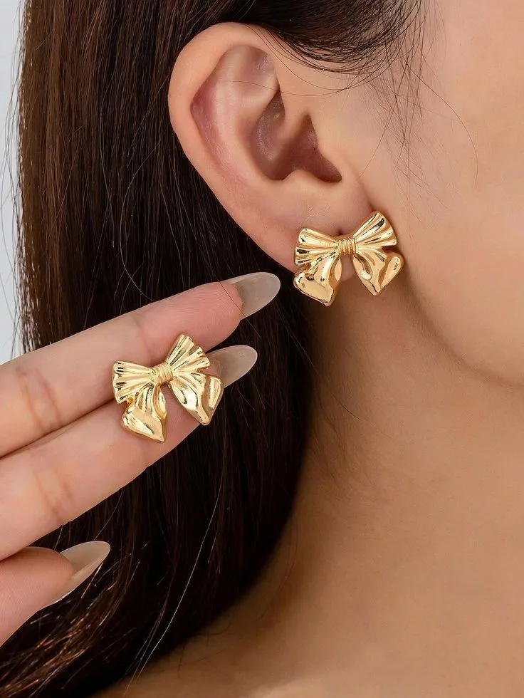 Boucles d'oreilles noeud perles dorées 3