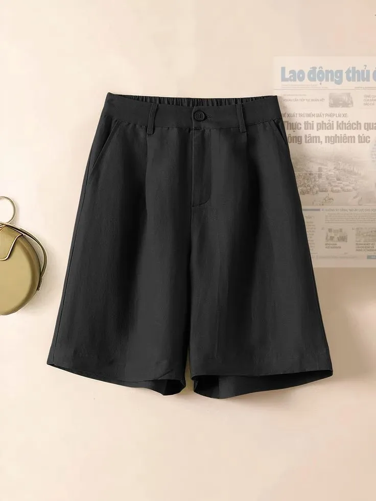 Short noir fluide ceinture taille haute
