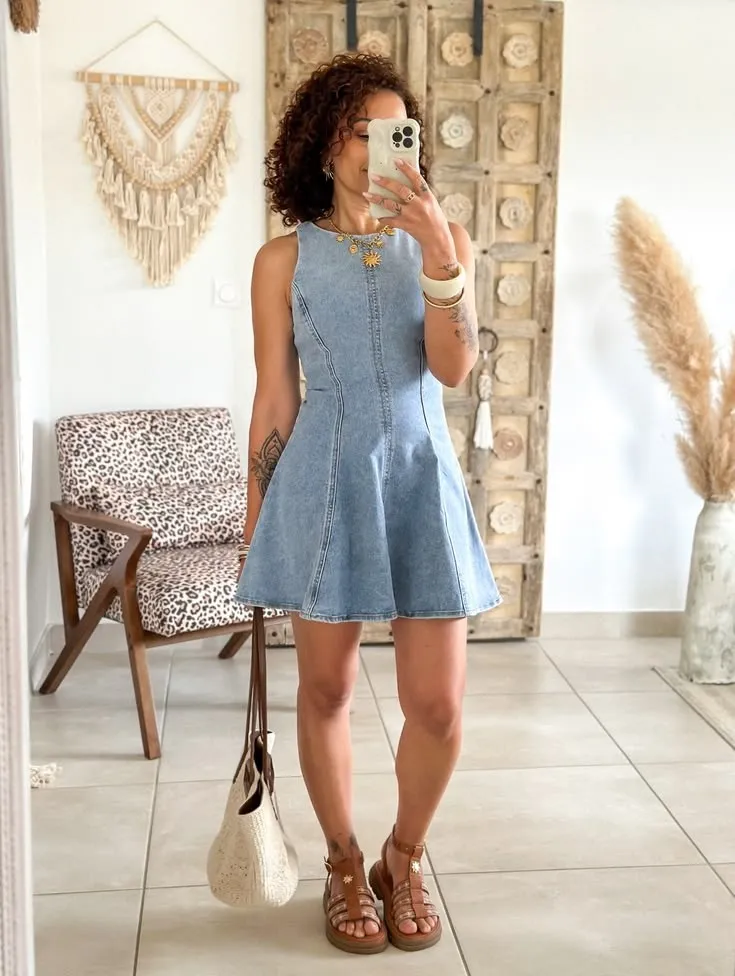 Robe denim courte été casual chic 3