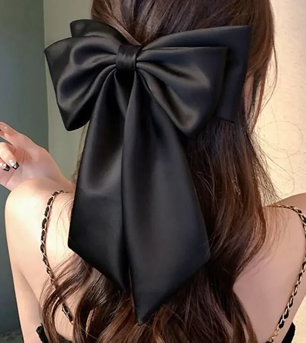 Nœud cheveux noir satin