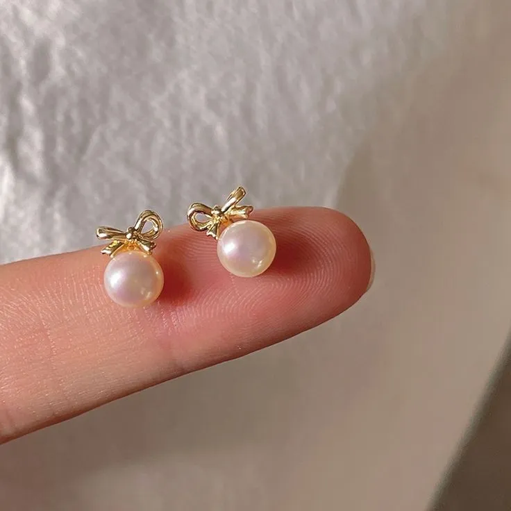 Boucles d'oreilles perles nœud doré 2