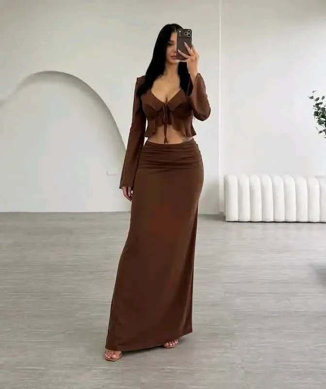 Ensemble deux pièces marron chocolat femme