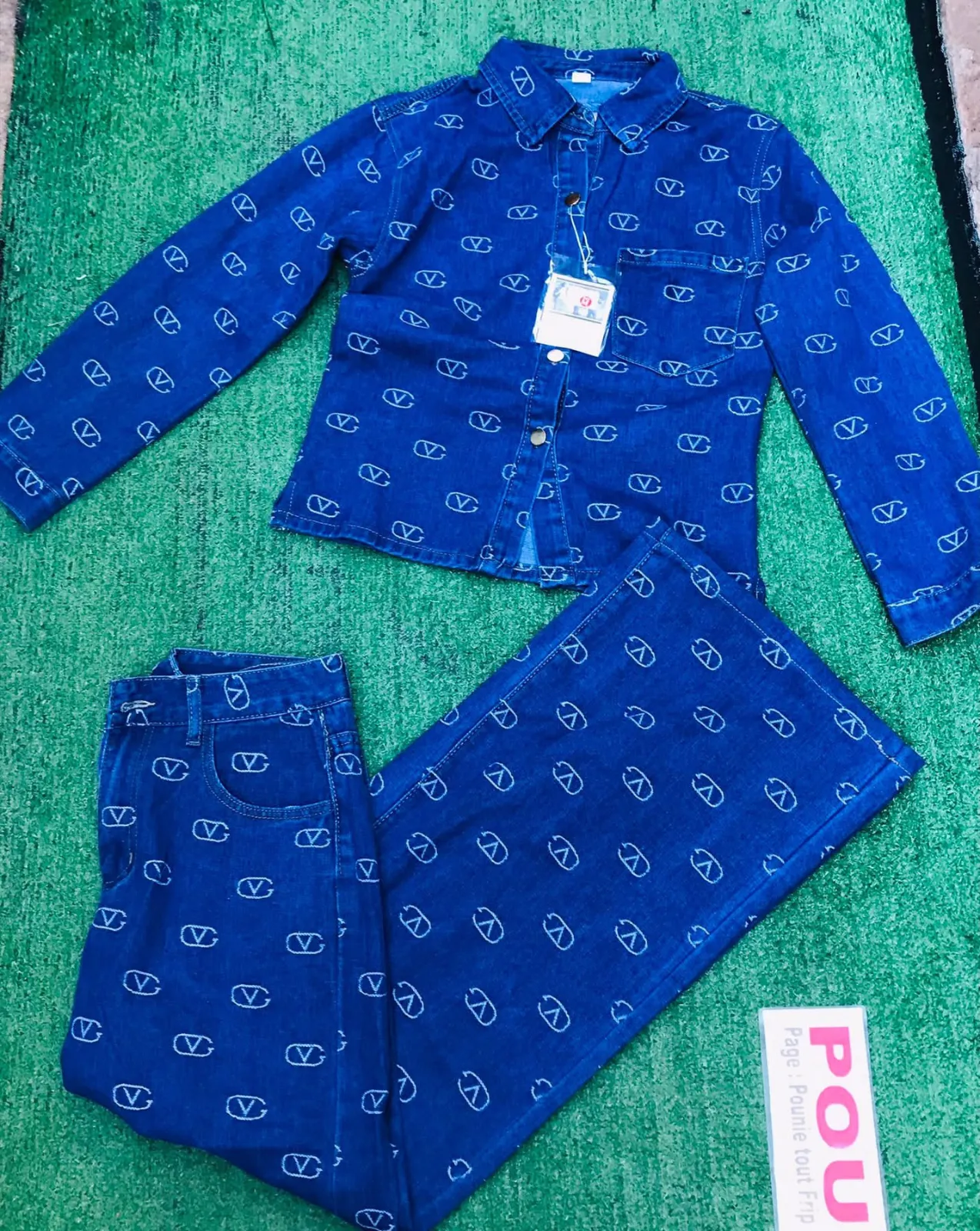 Ensemble chemise pantalon motif bleu marine 3