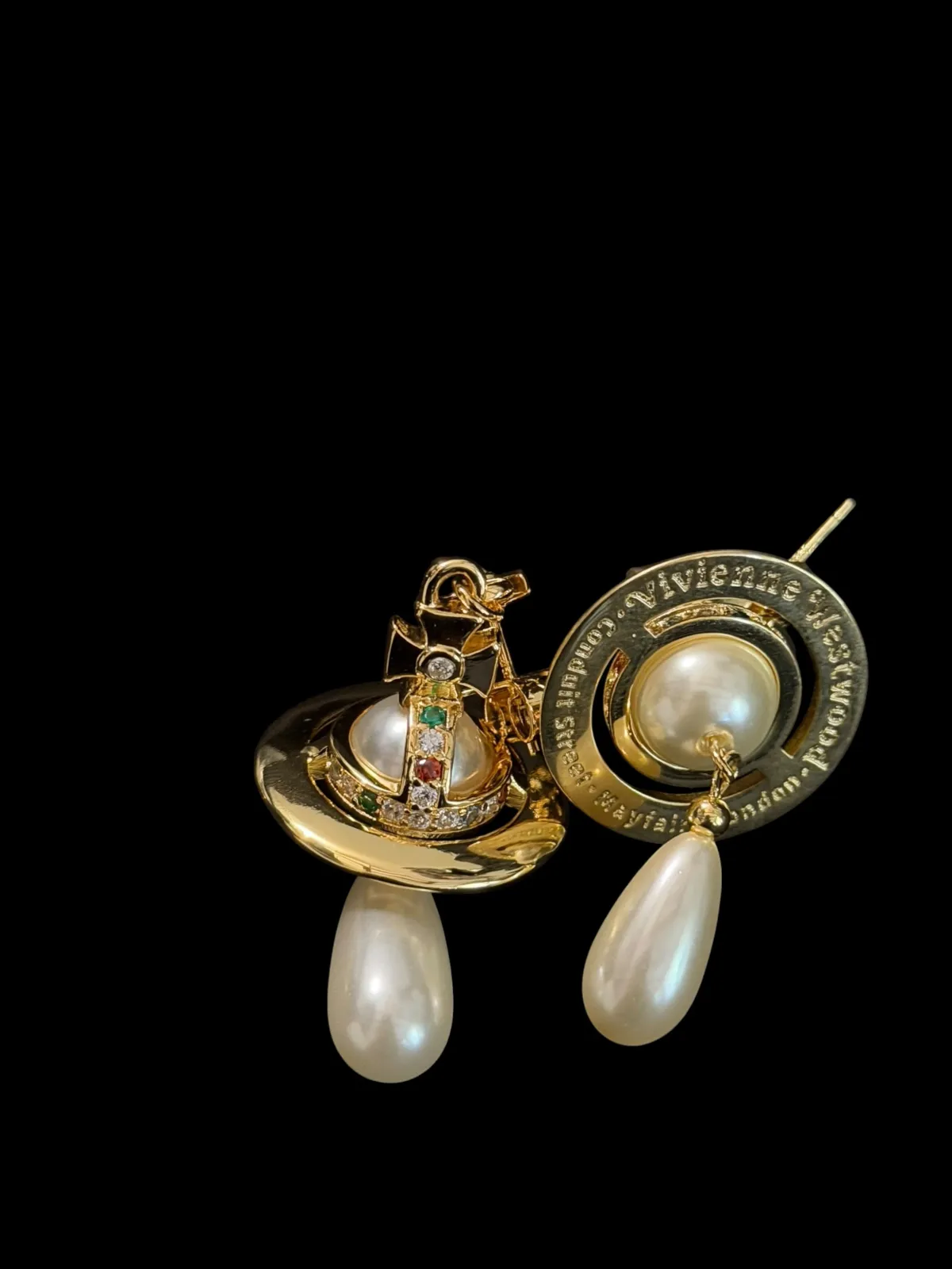Boucles d'oreilles dorées pendantes perle 3