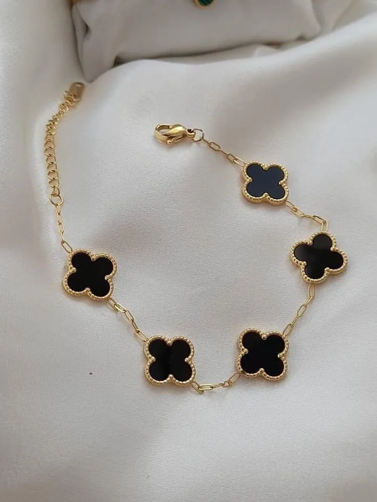 Bracelet chaîne trèfles noirs dorés 3