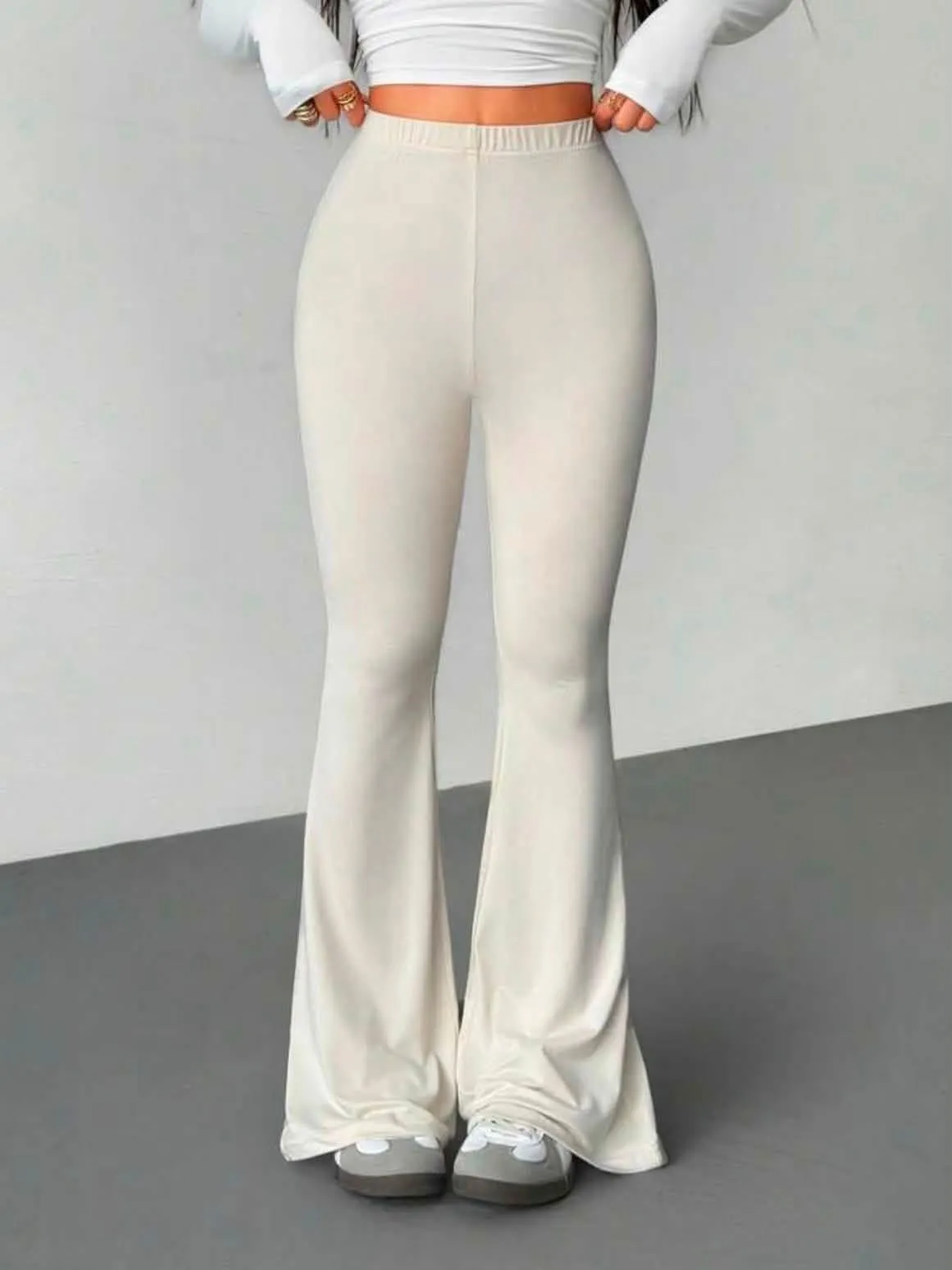 Pantalon flare crème taille haute