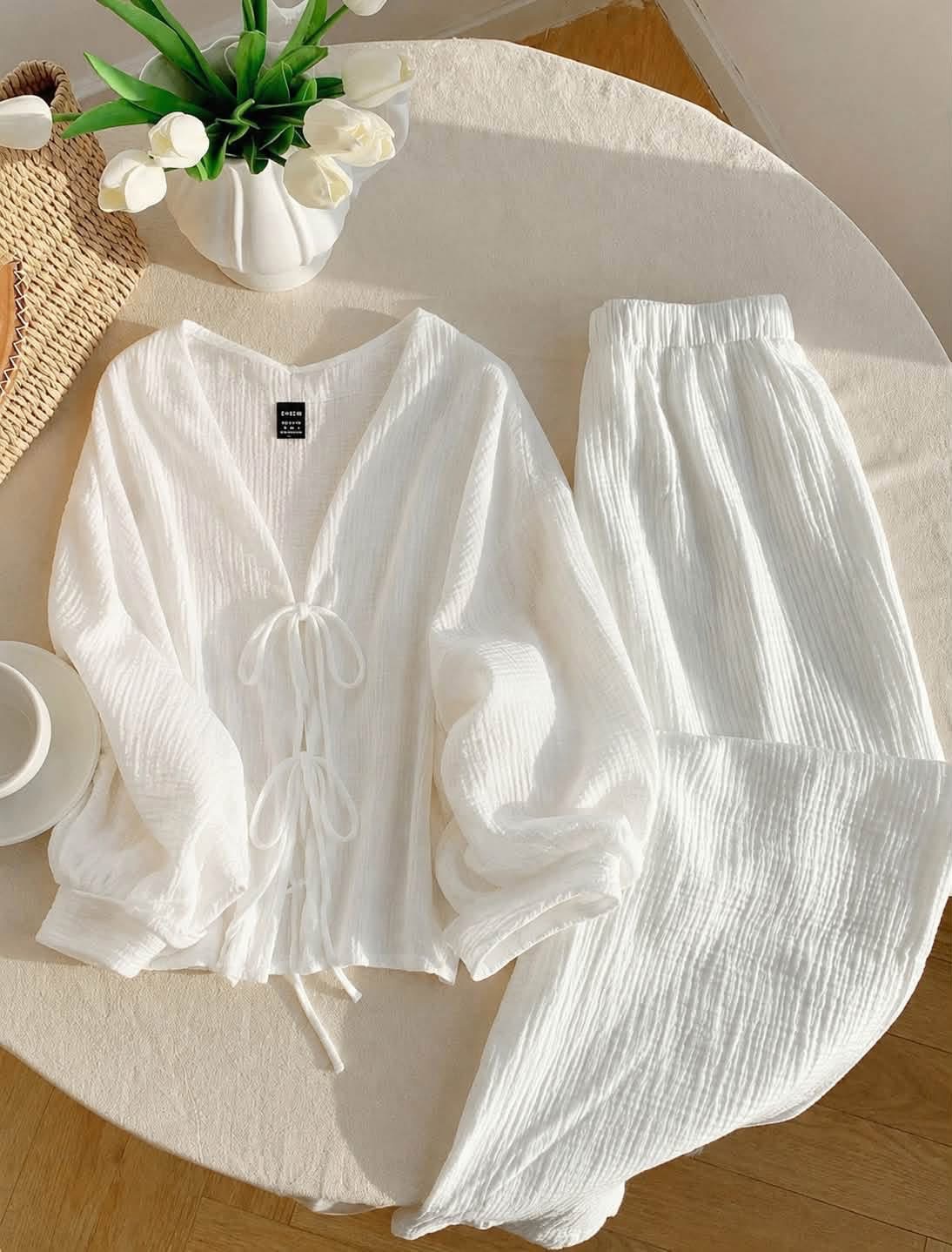 Ensemble blanc texturé 2 pièces