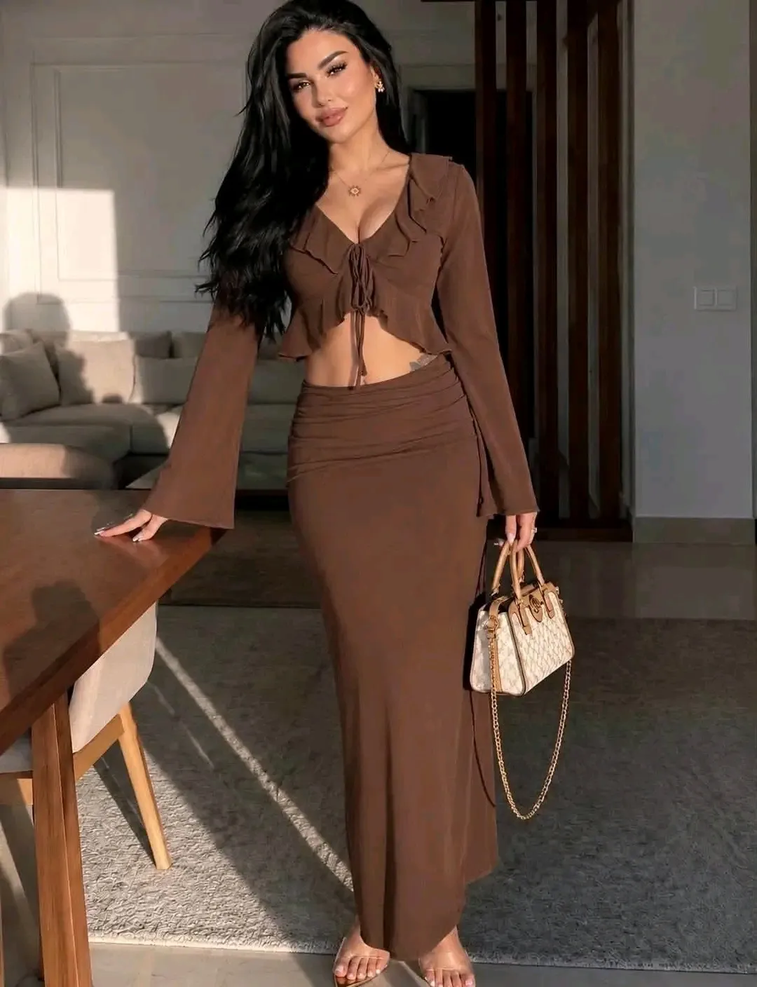Ensemble deux pièces marron chocolat femme 3