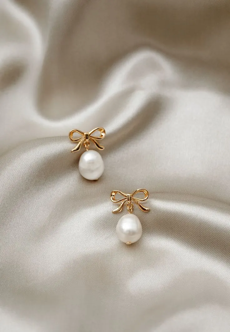 Boucles d'oreilles perles nœud doré 3