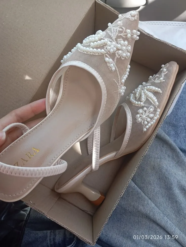 Zara Escarpins brodés perles crème 3