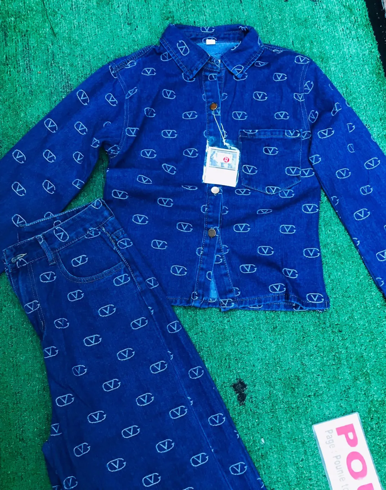Ensemble chemise pantalon motif bleu marine