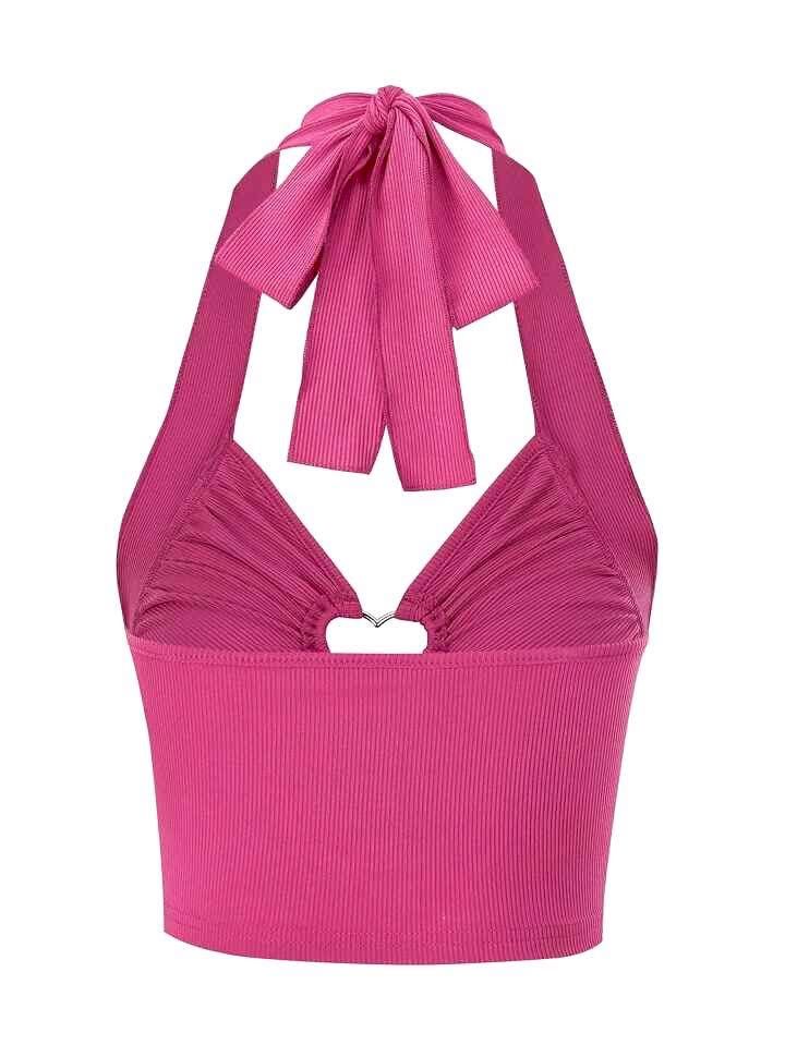 Top Halter Rose Fuchsia Côtelé 3