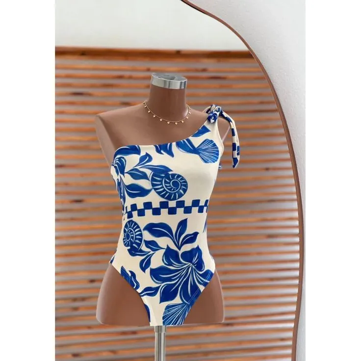 Maillot de bain une pièce bleu et blanc floral