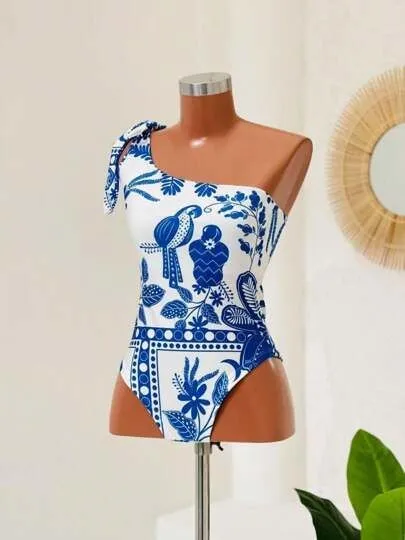 Maillot de bain une pièce bleu et blanc floral 3