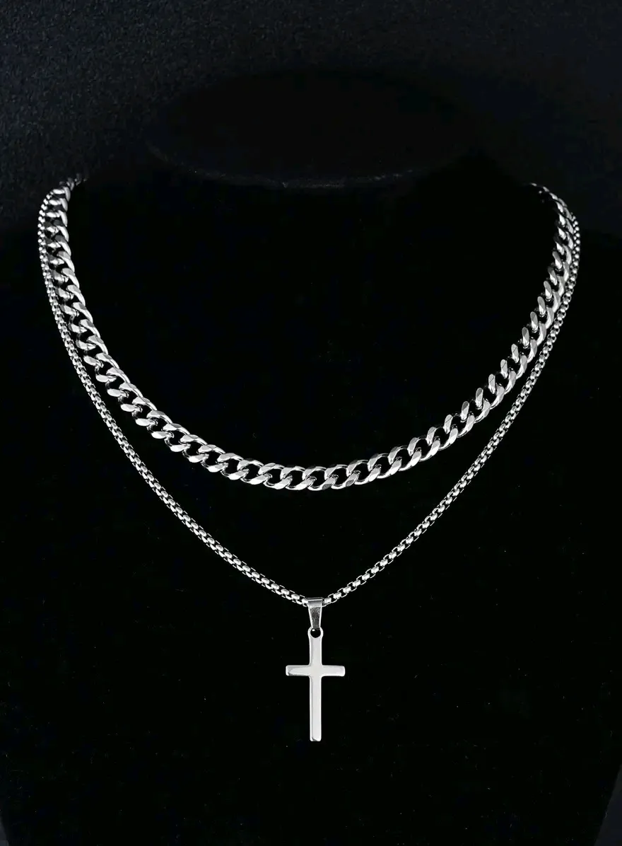 Collier double chaîne pendentif doré 2