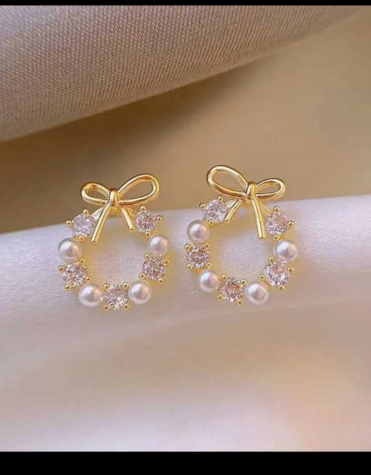 Boucles d'oreilles perles nœud doré 2