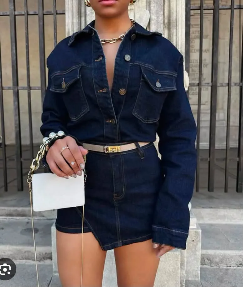 Veste en jean bleu brut avec ceinture 3
