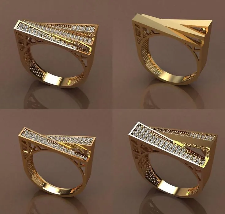 Bague dorée géométrique strass