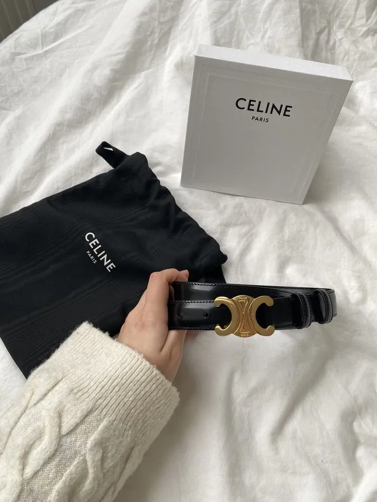 Ceinture Celine noire boucle dorée