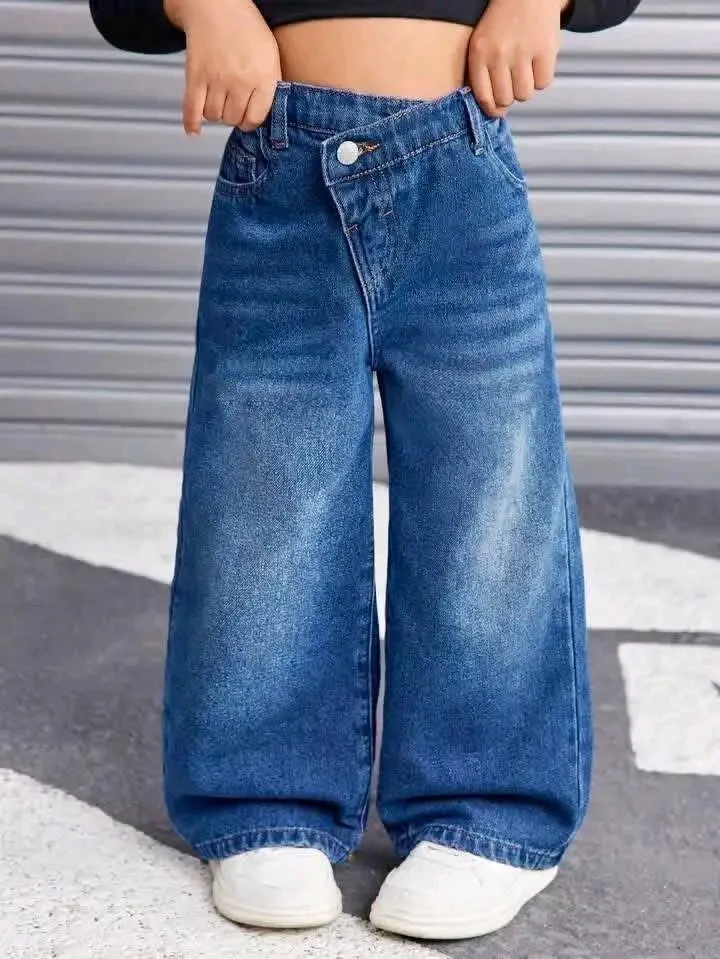 Jean large bleu délavé taille haute 2