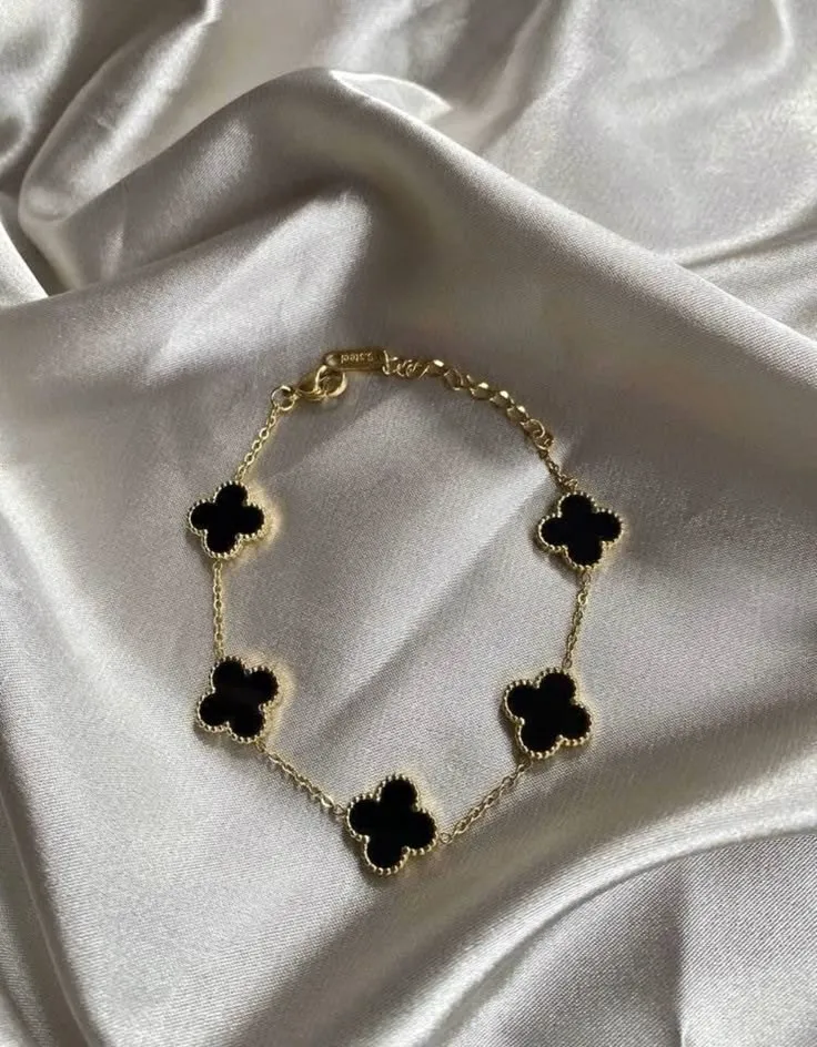 Bracelet chaîne trèfles noirs dorés 2