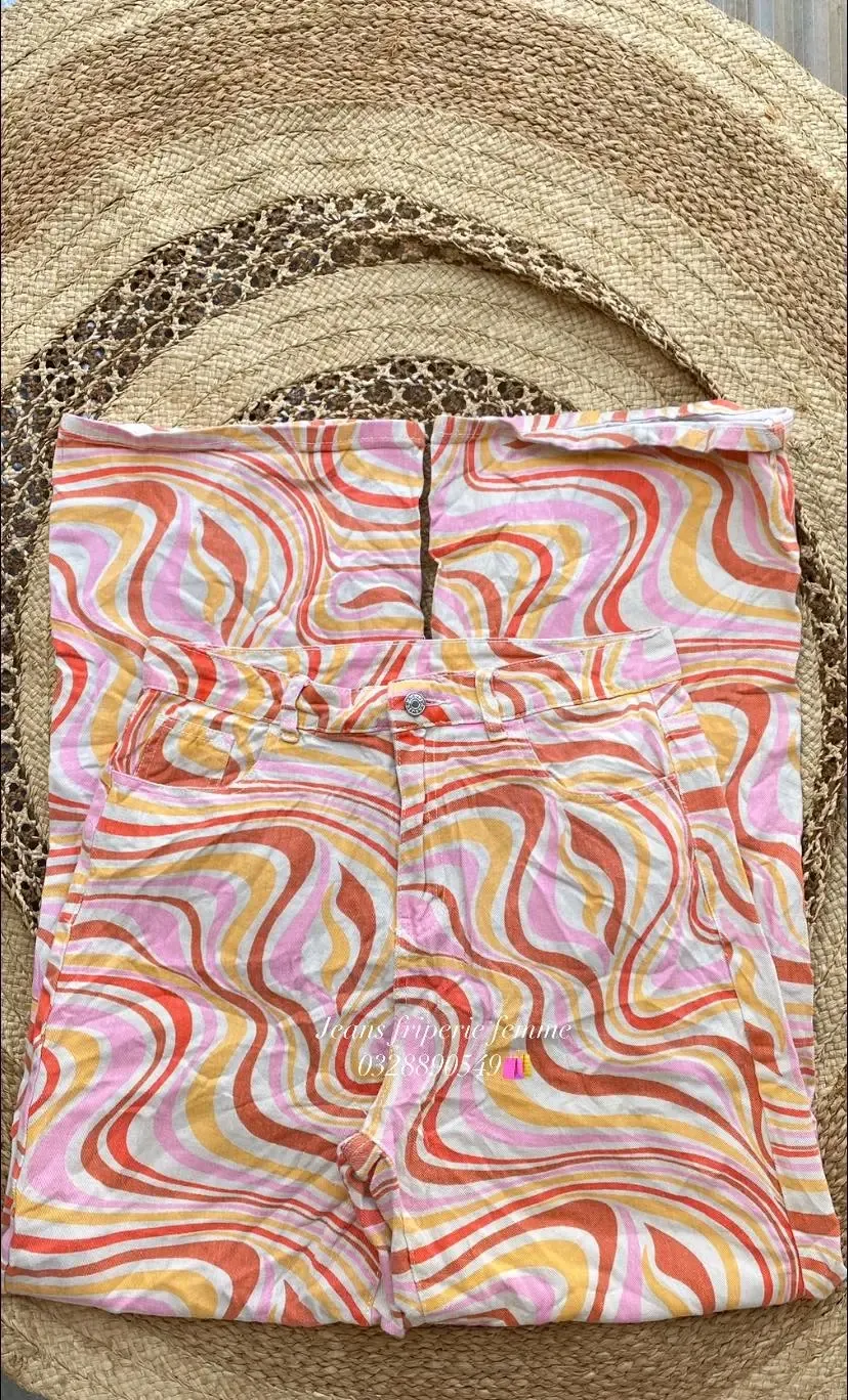 Leggings motif ondulé rose et orange 2
