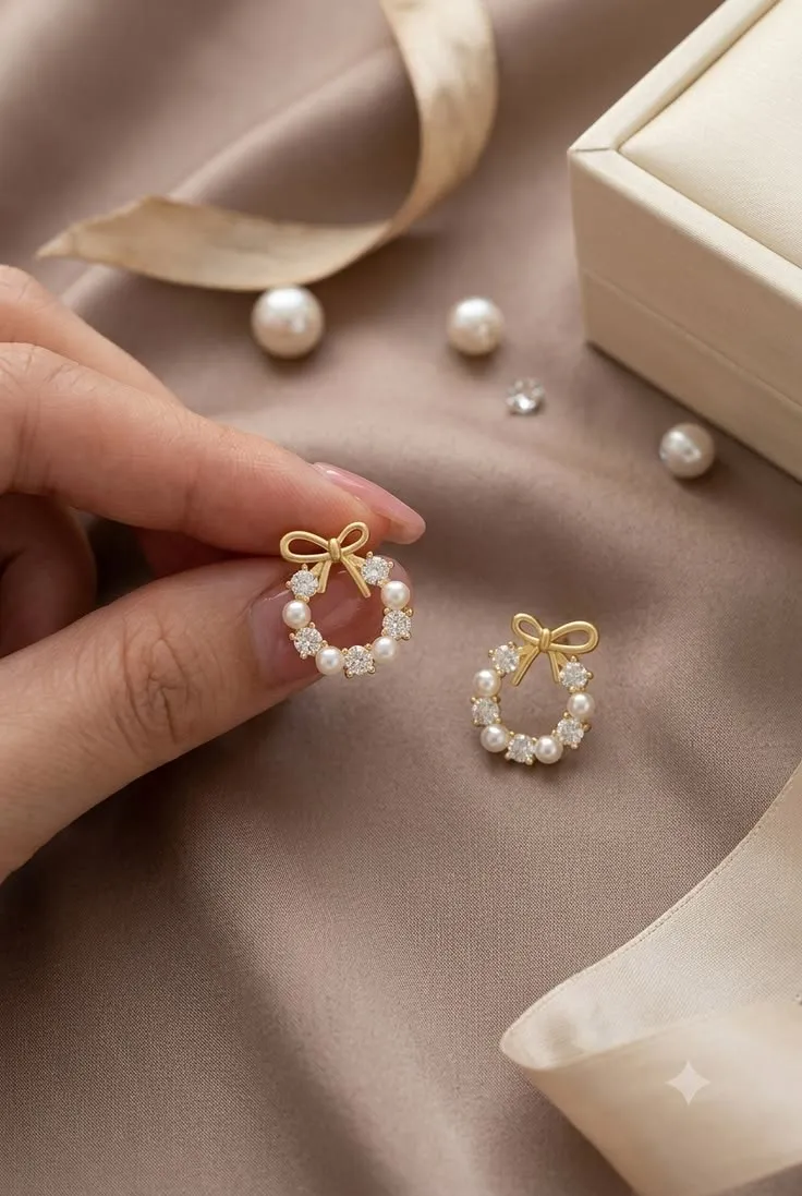 Boucles d'oreilles perles nœud doré