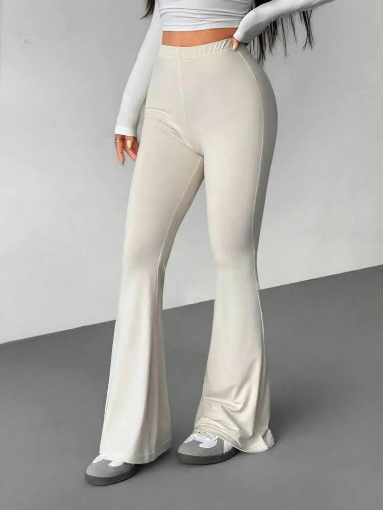 Pantalon flare crème taille haute 2