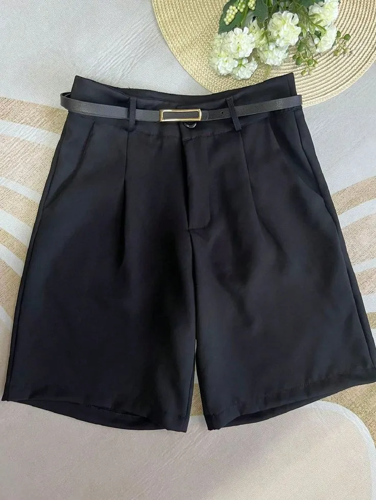 Short noir fluide ceinture taille haute 3