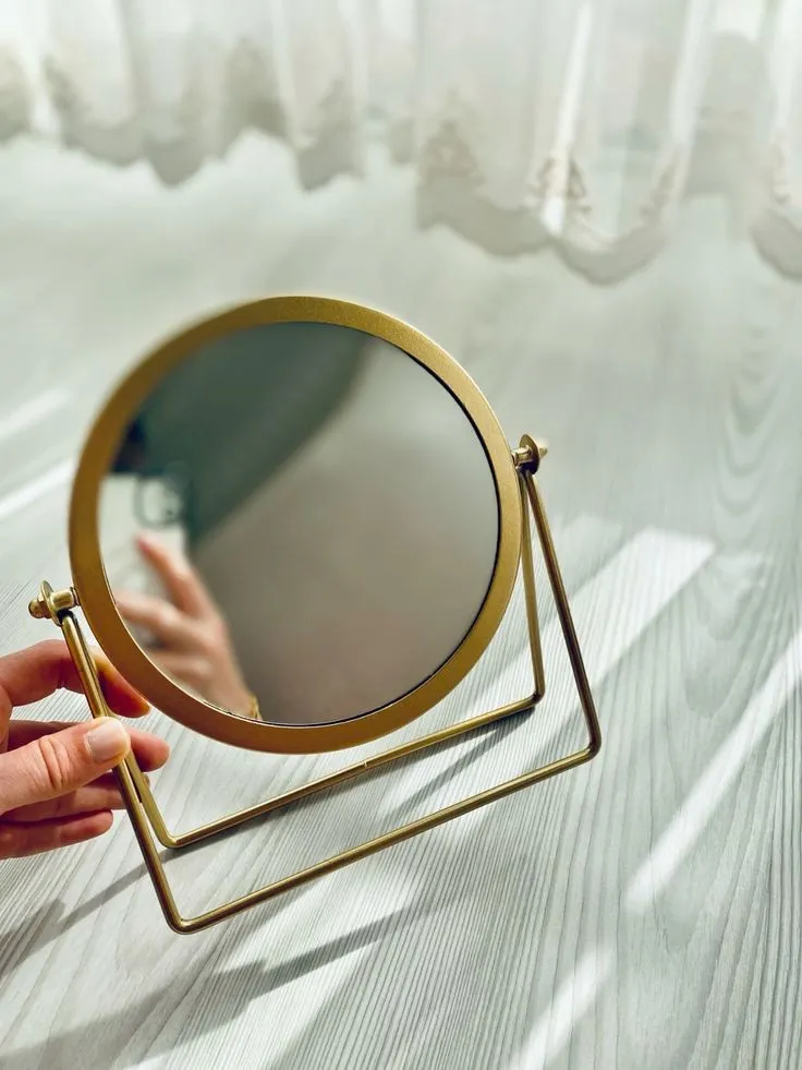 Miroir de table rond laiton vintage