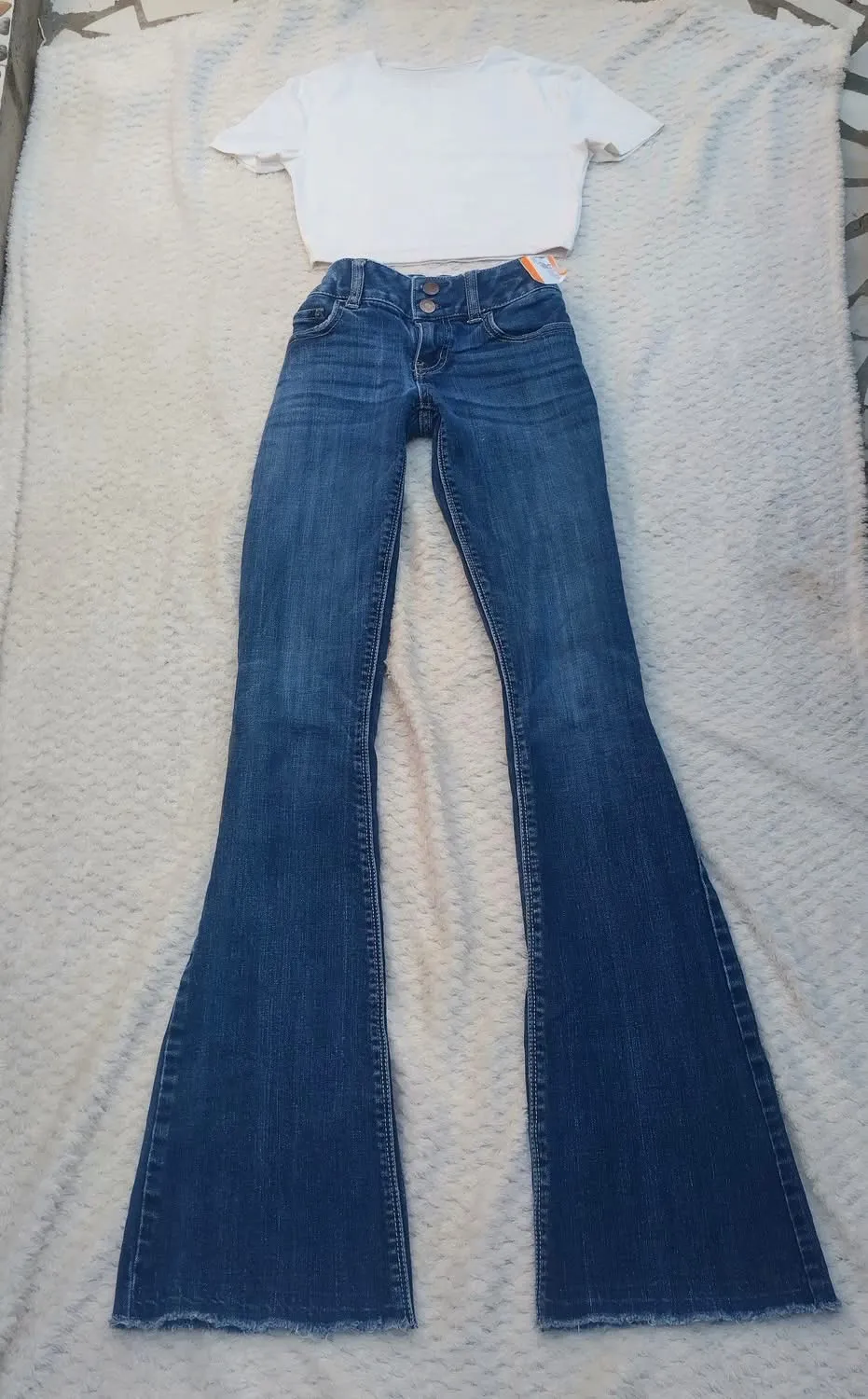 Jean flare bleu délavé taille basse