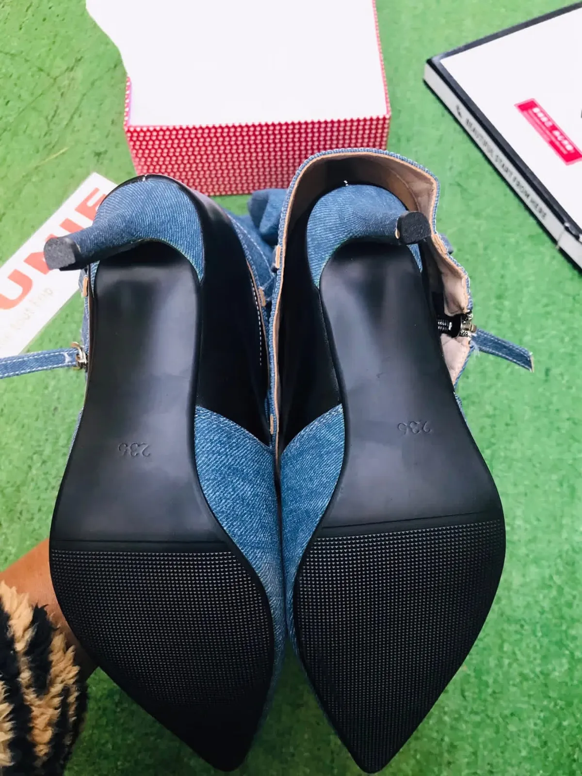 Bottes en denim bleu talon haut femme 2