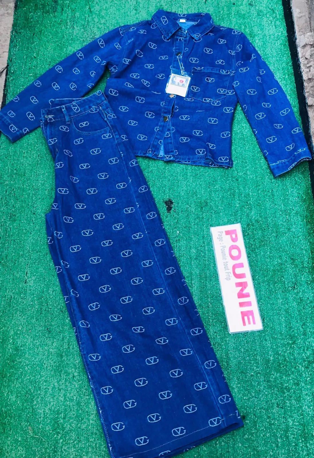 Ensemble chemise pantalon motif bleu marine 2