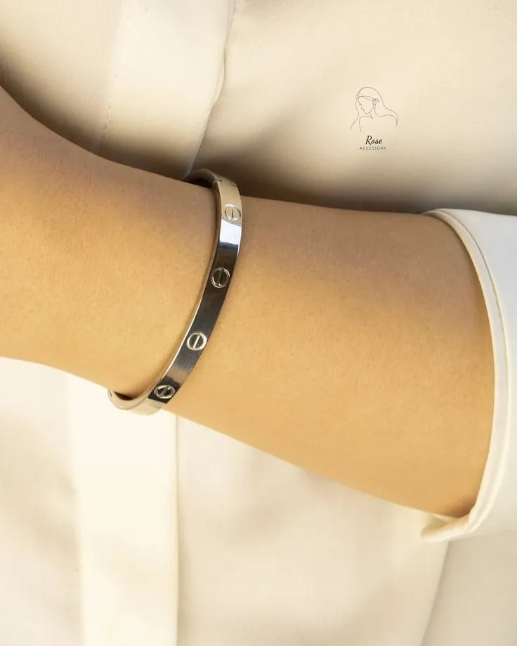 Bracelet rigide argenté strass noir 3