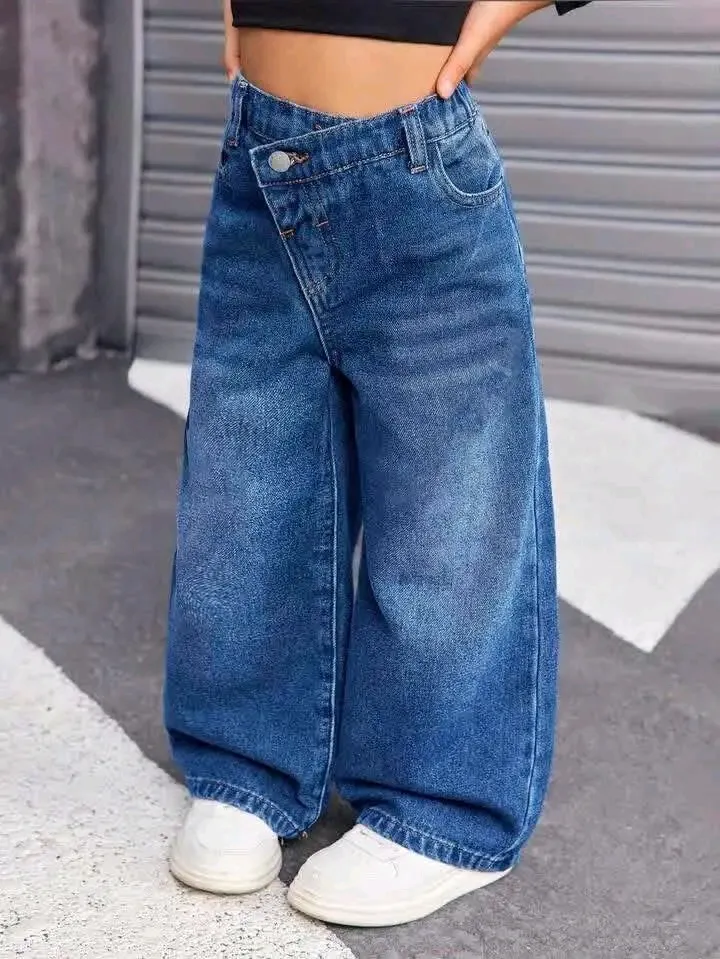 Jean large bleu délavé taille haute