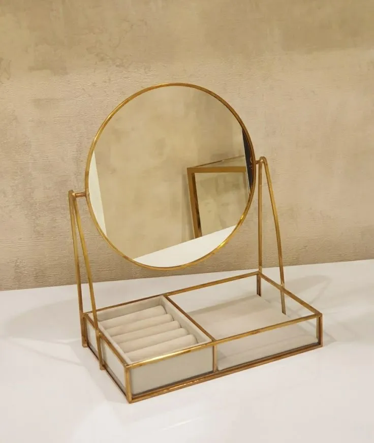 Miroir de table rond laiton vintage 3