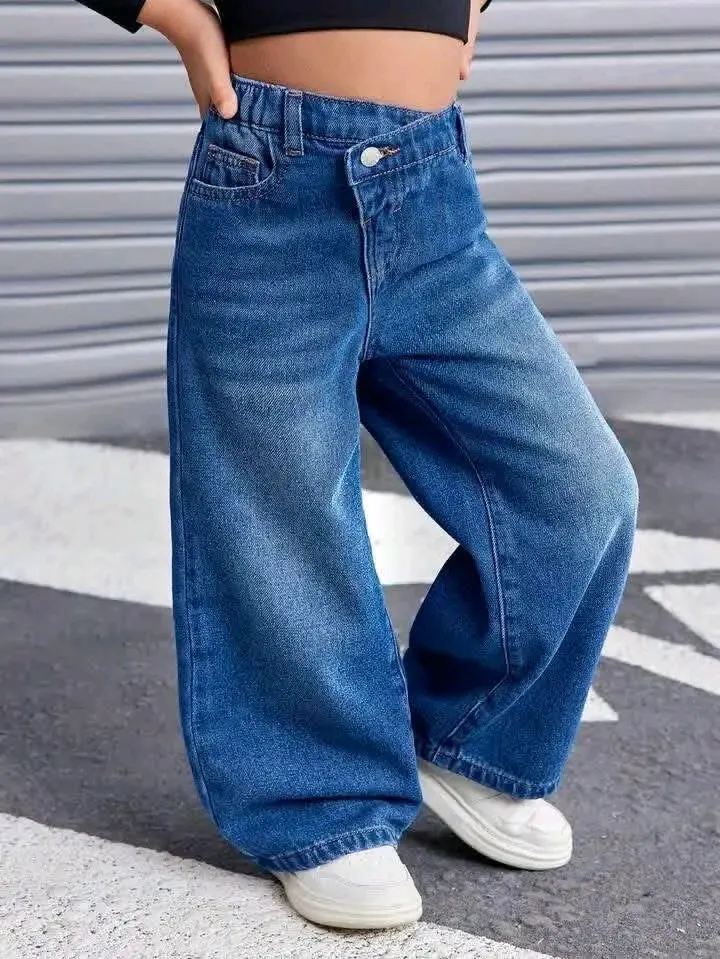 Jean large bleu délavé taille haute 3