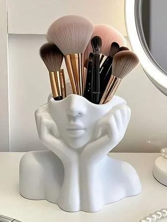 Porte-pinceaux maquillage tête blanche