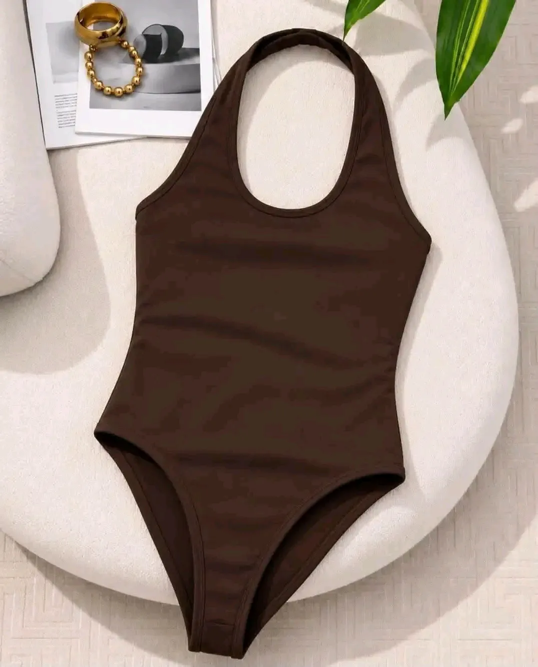 Body marron chocolat sans manches