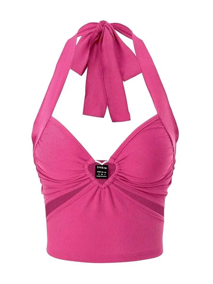 Top Halter Rose Fuchsia Côtelé
