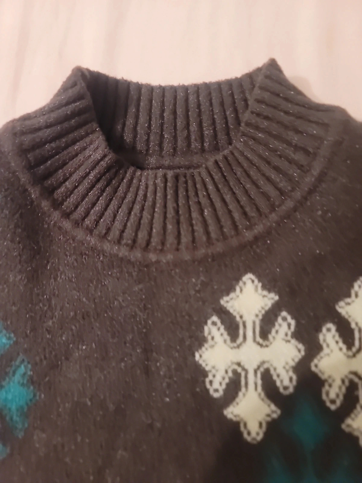 Pull noir col montant motifs croix gothique & streetwear - Style Y2K / Dark – taille L / 40 / 12 2