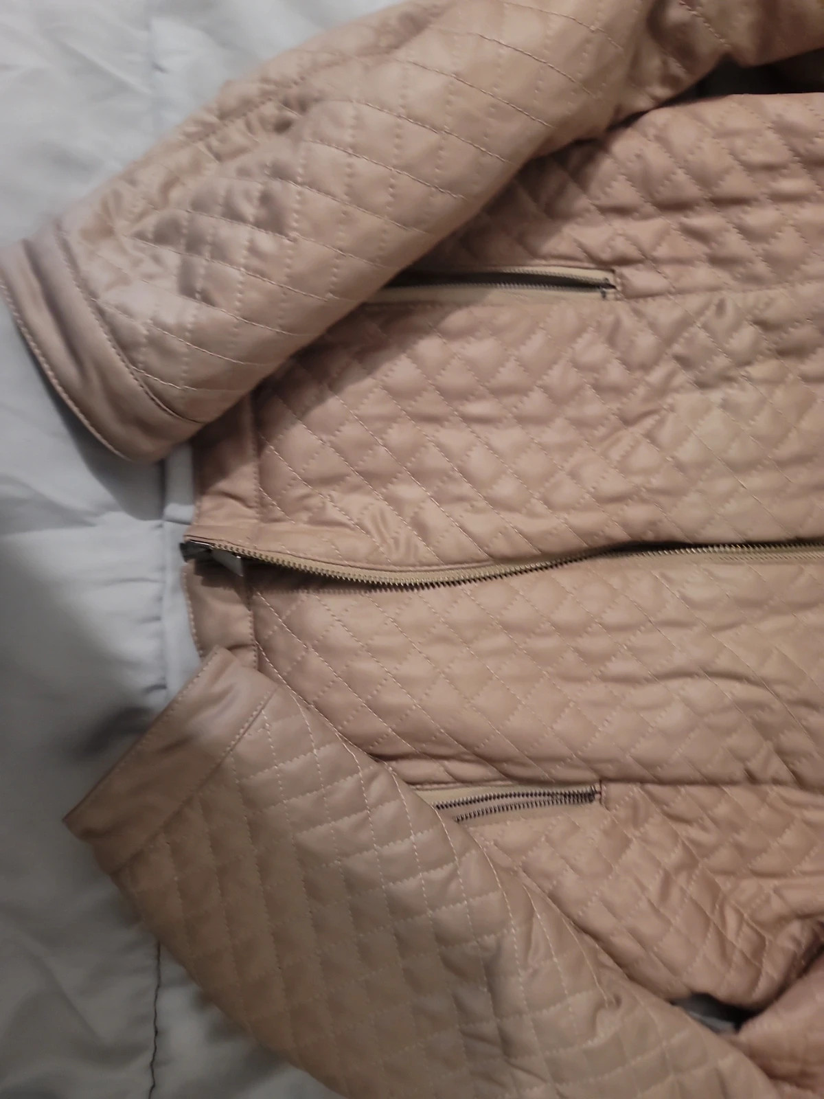 Veste Matelassée Beige / Camamel en Simili Cuir – Style Biker Sans Col – Promod – taille L / 40 / 12 4