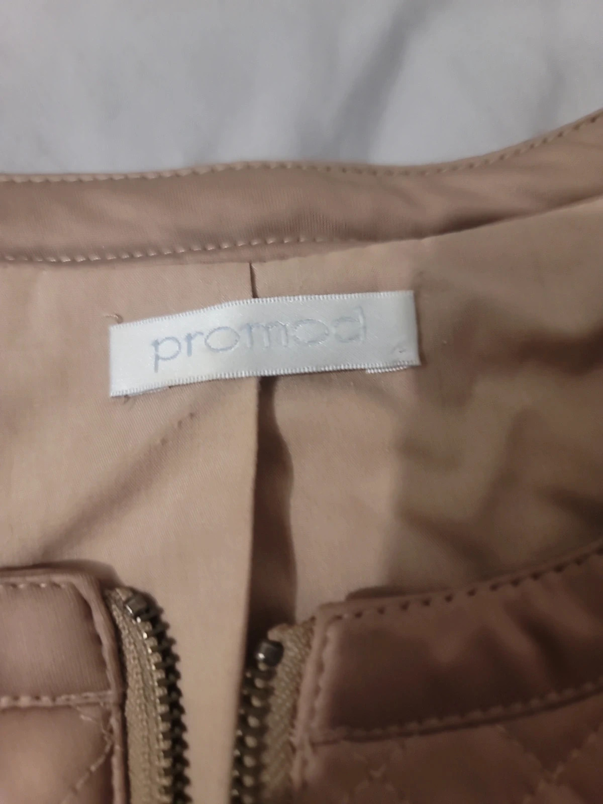 Veste Matelassée Beige / Camamel en Simili Cuir – Style Biker Sans Col – Promod – taille L / 40 / 12 2