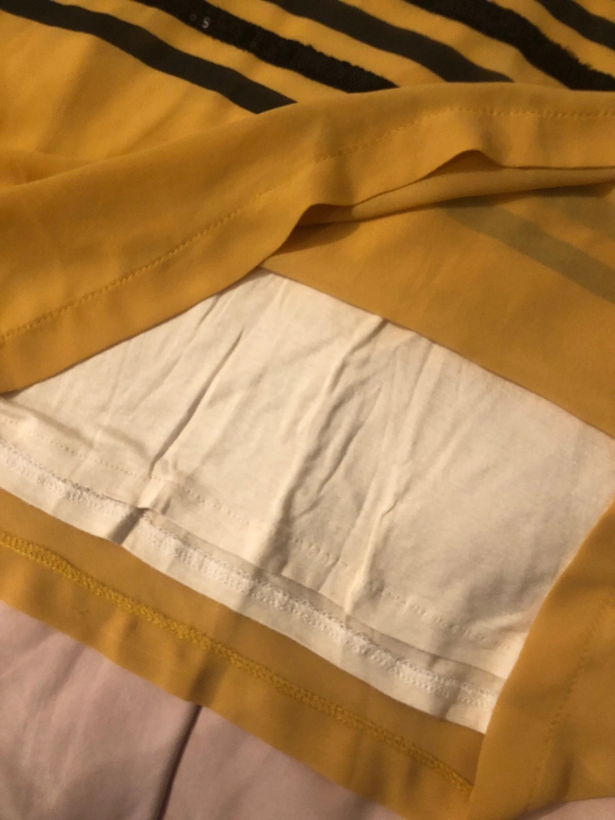 Robe courte / Tunique fluide jaune moutarde rayures & paillettes noires – Orange D'or – taille M / 38 / 10 4