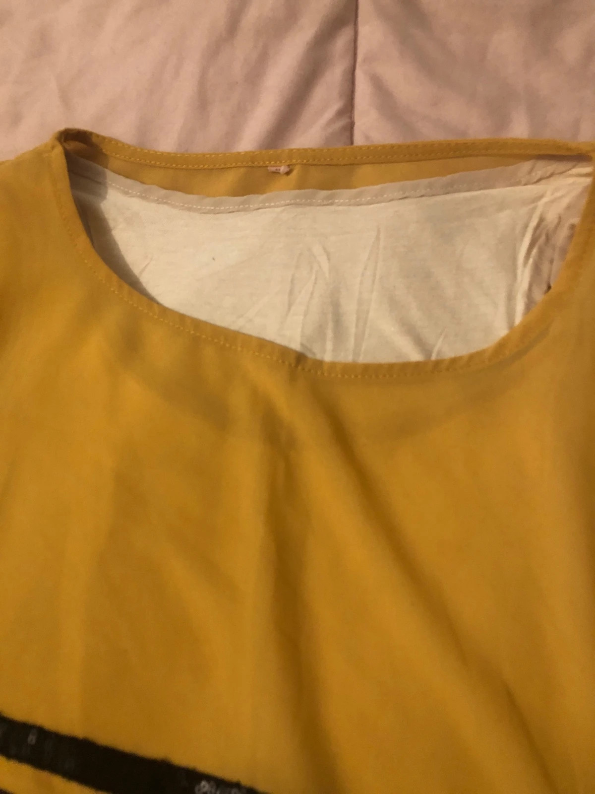 Robe courte / Tunique fluide jaune moutarde rayures & paillettes noires – Orange D'or – taille M / 38 / 10 3