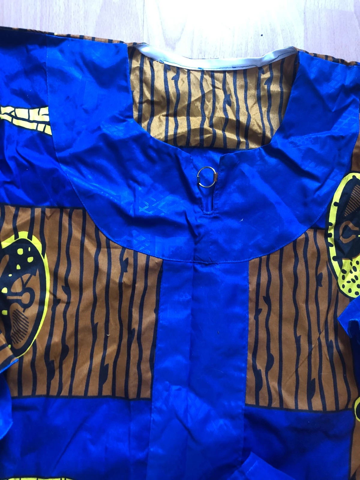 Robe longue / Boubou africain traditionnel Wax & Bazin – Bleu roi & Jaune – taille L / 40 / 12 2